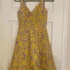 Kate Spade Lilac Organza Silk Dress Yellow Embroidered Flowers Sz 00 Lined Tulle